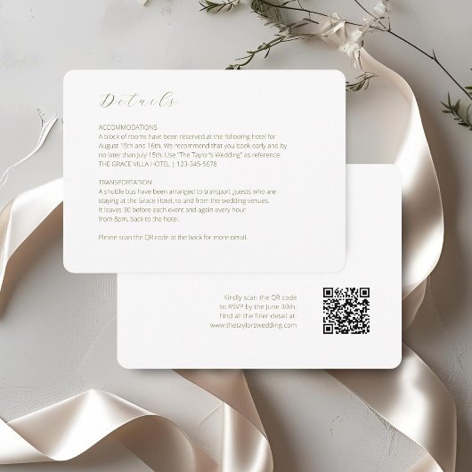 Carte D'accompagnement BLANCHE | Code QR de détail du Mariage de script c
