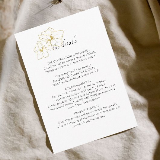 Carte D'accompagnement BLANCHE | Détails du Mariage de script floral