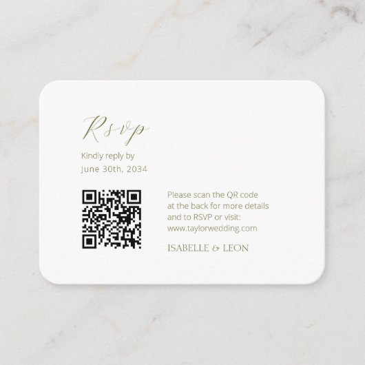 Carte D'accompagnement BLANCHE | Mariage de code QR simple Chic (Devant)