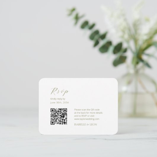 Carte D'accompagnement BLANCHE | Mariage de code QR simple Chic (Debout devant)