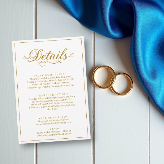Carte D'accompagnement Blancs Et Gold Simples Mariage