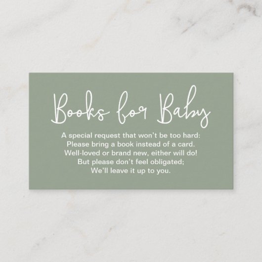 Carte D'accompagnement Blank back Sage Green Baby shower Book Request (Devant)