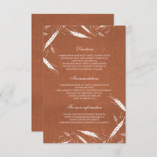 Carte D'accompagnement Blé Chute Orange Détails sur le Mariage - Informat (Devant / Derrière)