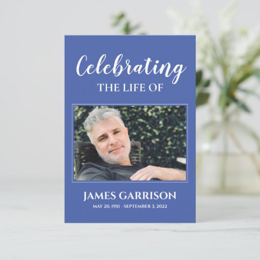 Carte D'accompagnement Bleu blanc Elegant Funeral Prayer Card avec photo (Debout devant)