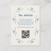 Carte D'accompagnement Bleu Bow Mariage français main dessinée QR Code Dé (Devant)