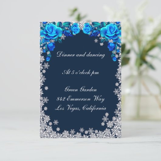 Carte D'accompagnement Bleu clair Roses Flocon de neige Réception de Noël (Debout devant)