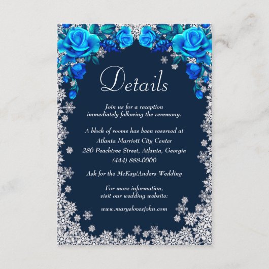 Carte D'accompagnement Bleu clair Roses Snowflake Mariages Détails (Devant)