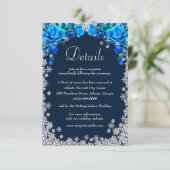 Carte D'accompagnement Bleu clair Roses Snowflake Mariages Détails (Debout devant)