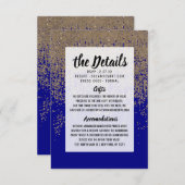 Carte D'accompagnement Bleu Cobalt Parties scintillant Or Ombre Gradient (Devant / Derrière)