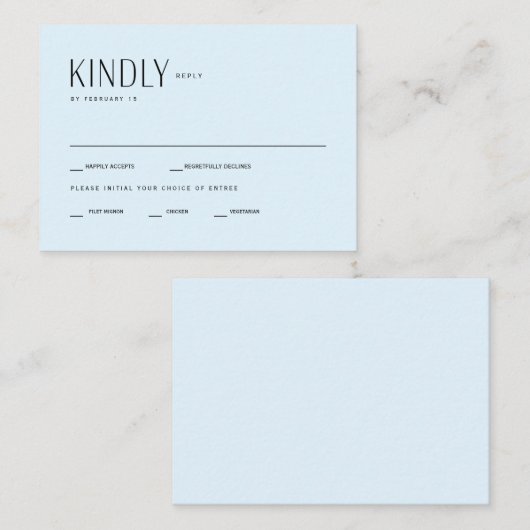 Carte D'accompagnement Bleu de glace Mariage contemporain RSVp (Devant / Derrière)