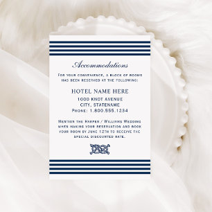 Carte D'accompagnement Bleu de la marine nautique Mariage Hébergements
