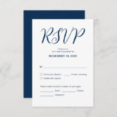 Carte D'accompagnement Bleu de marine esthétique, Dîner Mariage RSVP, Rép (Devant / Derrière)