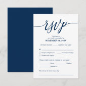 Carte D'accompagnement Bleu de marine esthétique, Dîner Mariage RSVP, Rép (Devant / Derrière)