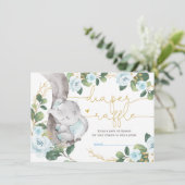 Carte D'accompagnement Bleu doux Rose Elephant Vert Feuillage de couches (Debout devant)