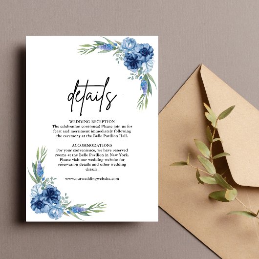 Carte D'accompagnement Bleu Dusty Détails sur le Mariage