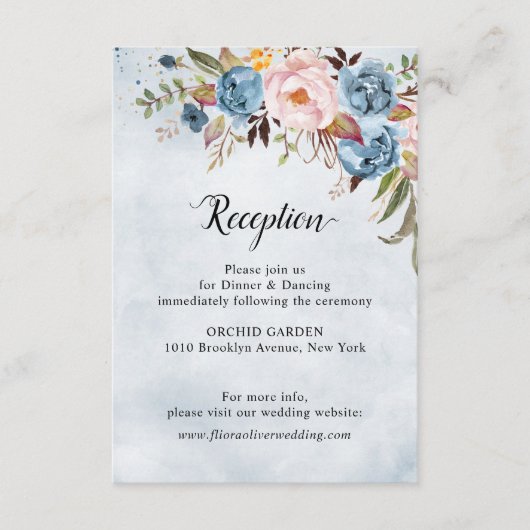 Carte D'accompagnement Bleu Dusty Peach Blush Botanical Floral Mariage (Devant)