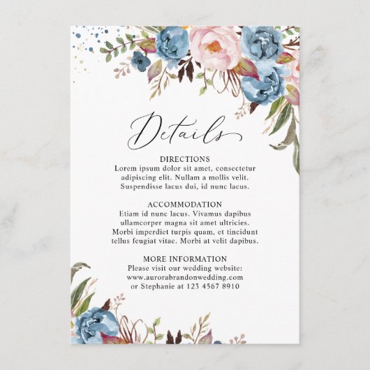 Carte D'accompagnement Bleu Dusty Peach Blush Botanical Floral Mariage (Devant)