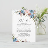 Carte D'accompagnement Bleu Dusty Peach Blush Botanical Floral Mariage (Debout devant)
