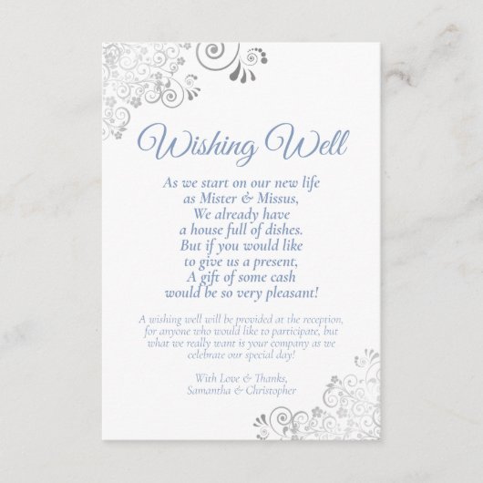 Carte D'accompagnement Bleu Dusty Silver Mariage blanc en attente bien po (Devant)