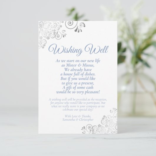 Carte D'accompagnement Bleu Dusty Silver Mariage blanc en attente bien po (Debout devant)