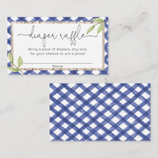 Carte D'accompagnement Bleu en vichy bois barbecue tombole d'été (Devant / Derrière)