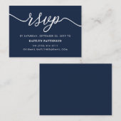 Carte D'accompagnement Bleu et blanc Script simple RSVP (Devant / Derrière)