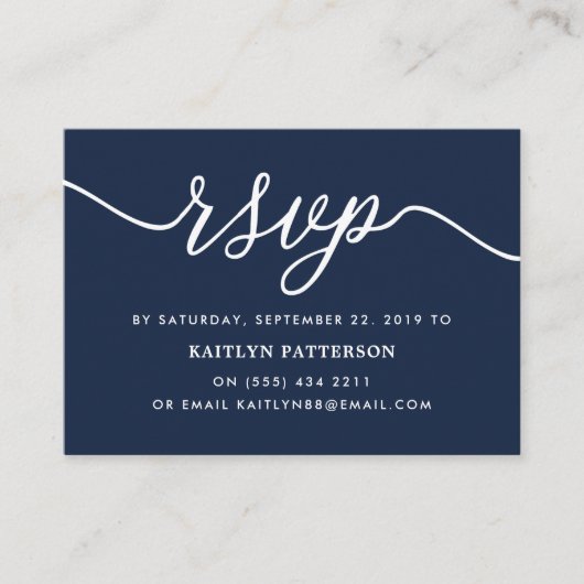 Carte D'accompagnement Bleu et blanc Script simple RSVP (Devant)