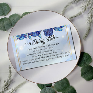 Carte D'accompagnement Bleu Fleur Or Wishing well pour Mariage