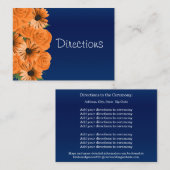 Carte D'accompagnement Bleu foncé avec Roses orange - Directions (Devant / Derrière)