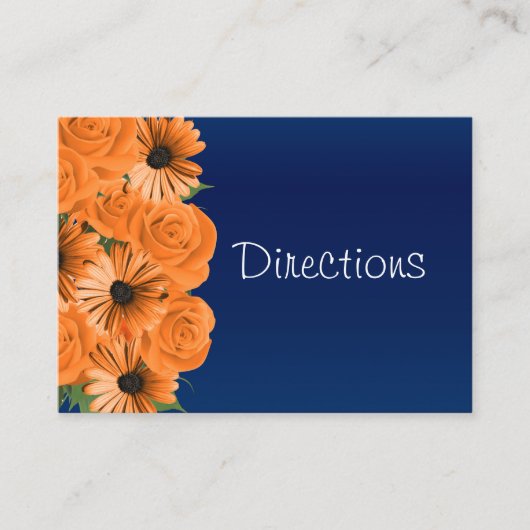 Carte D'accompagnement Bleu foncé avec Roses orange - Directions (Devant)