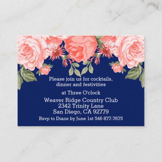 Carte D'accompagnement Bleu foncé et fleur de corail - Réception (Dos)
