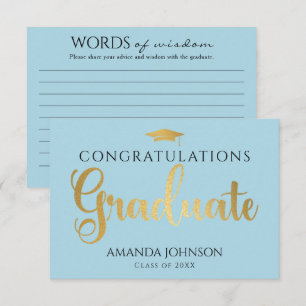 Carte D'accompagnement Bleu Gold Graduate Words of Wisdom Graduation