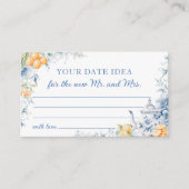 Carte D'accompagnement Bleu Jaune Date Nuit Idées Fête des mariées (Devant)