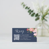 Carte D'accompagnement Bleu Marine Blush rose Photo Rsvp Qr Code Mariage (Debout devant)