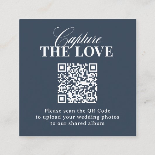 Carte D'accompagnement Bleu Marine | Code QR de mariage Capturer l'Amour (Devant)