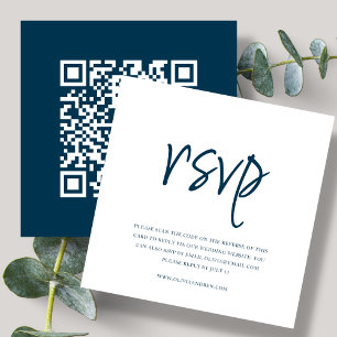 Carte D'accompagnement Bleu Marine   Code QR   Mariage RSVP