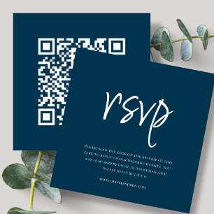 Carte D'accompagnement Bleu marine   Code QR   Réponse au mariage