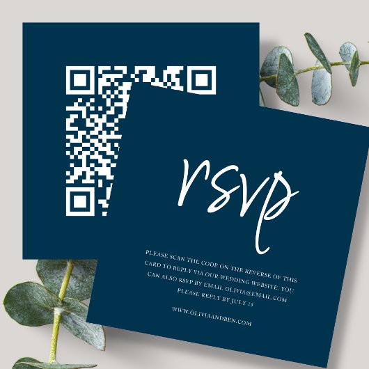 Carte D'accompagnement Bleu marine | Code QR | Réponse au mariage