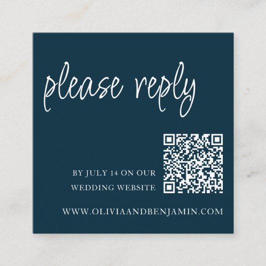 Carte D'accompagnement Bleu Marine | Code QR RSVP de mariage (Devant)
