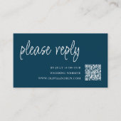 Carte D'accompagnement Bleu marine | Code QR | RSVP de mariage (Devant)