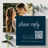 Carte D'accompagnement Bleu Marine | Code QR RSVP de mariage