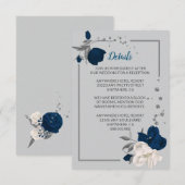 Carte D'accompagnement bleu marine & fleurs blanches argent détails feuil (Devant / Derrière)