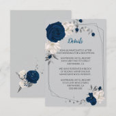 Carte D'accompagnement bleu marine & fleurs blanches argent détails géomé (Devant / Derrière)