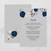 Carte D'accompagnement bleu marine fleurs blanches argent feuille gris dé (Devant / Derrière)