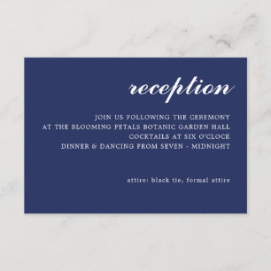 Carte D'accompagnement Bleu marine moderne simple de réception de mariage