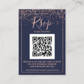 Carte D'accompagnement bleu marine Rose en or confetti QR code rsvp (Devant)