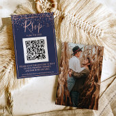 Carte D'accompagnement bleu marine Rose en or confetti QR code rsvp