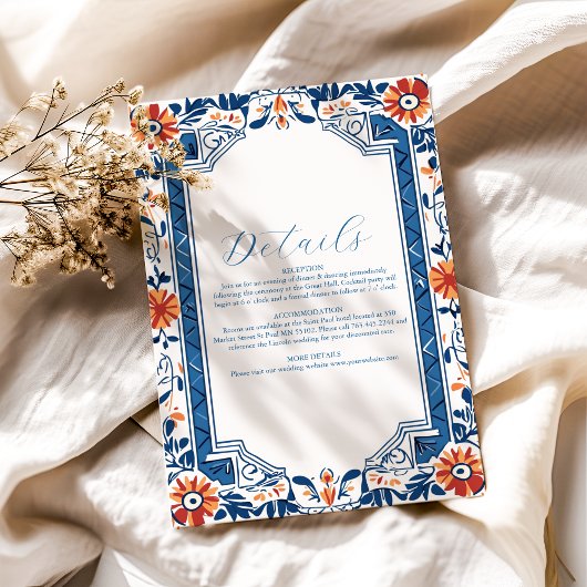 Carte D'accompagnement Bleu Méditerranée Italien Carrelage Mariage