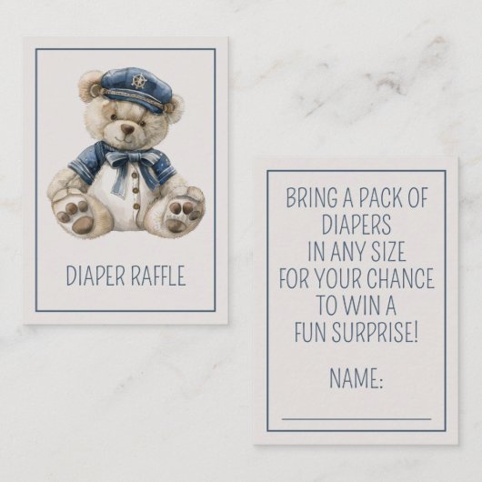 Carte D'accompagnement Bleu Nautique Bébé Bear Déchets Raffle (Devant / Derrière)