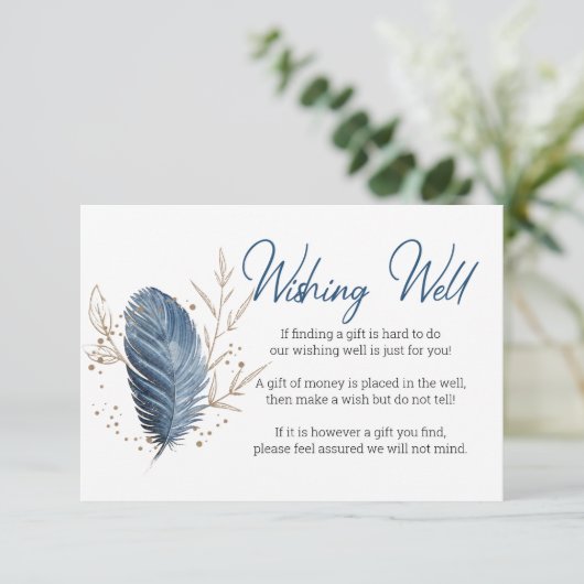 Carte D'accompagnement Bleu Or Moderne Floral Elégant Wishing well (Debout devant)